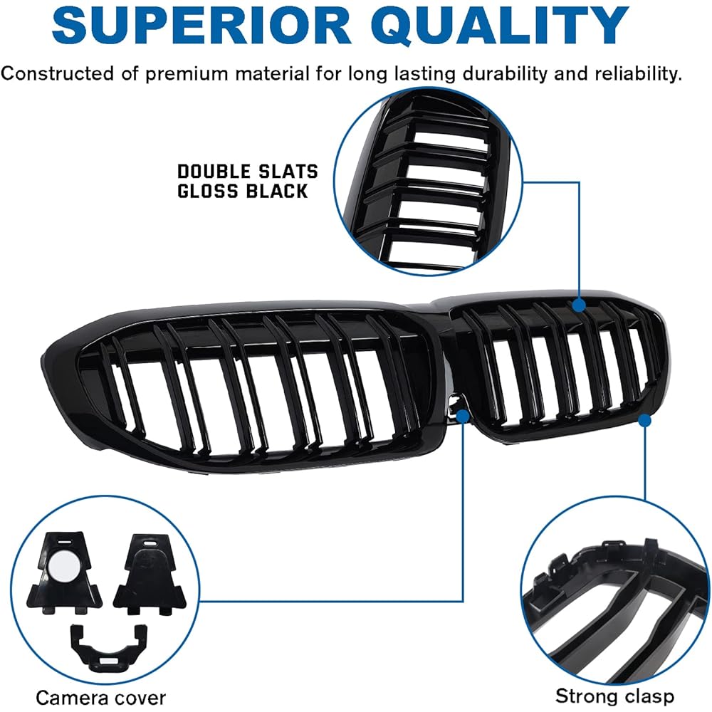BILLDIO Front Kidney Grill Gloss Black Grill BMW 3 Series G20 2019 2020 2022 2022 316i 320i 328i 330i 335i 340i Compatible with double slats