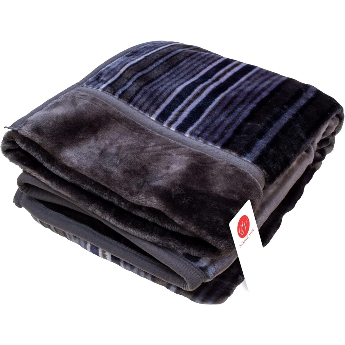 Showa Nishikawa Plump and Warm 2-Piece Blanket 1.8kg (Gray (Regimental Pattern), Single 140×200cm)