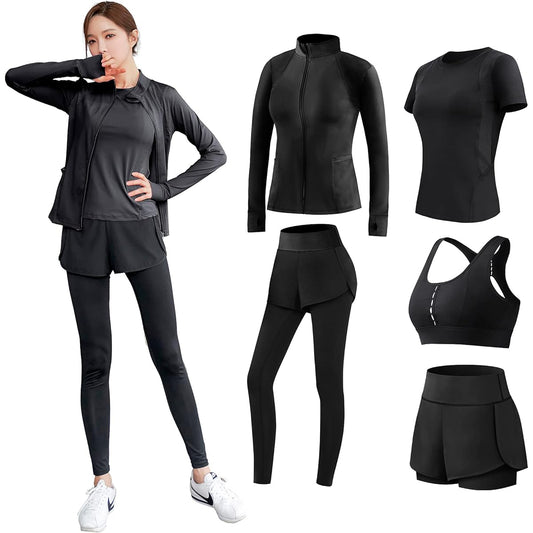 Seeya Sportswear Women's Running Wear Training Wear Yoga Wear Top and Bottom 5 Piece Set Gym Fitness 258
