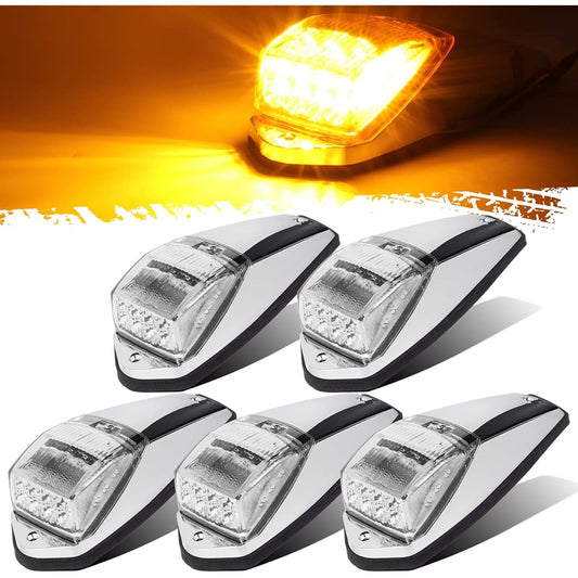PARTSAM Clear Lens 31LED Amber Marker Top Roof Rooming Light Chrome Base PeterBilt/Kenwork/Freightliner // Western Star/Mack/International/Paccar Trailer Track 5 pieces