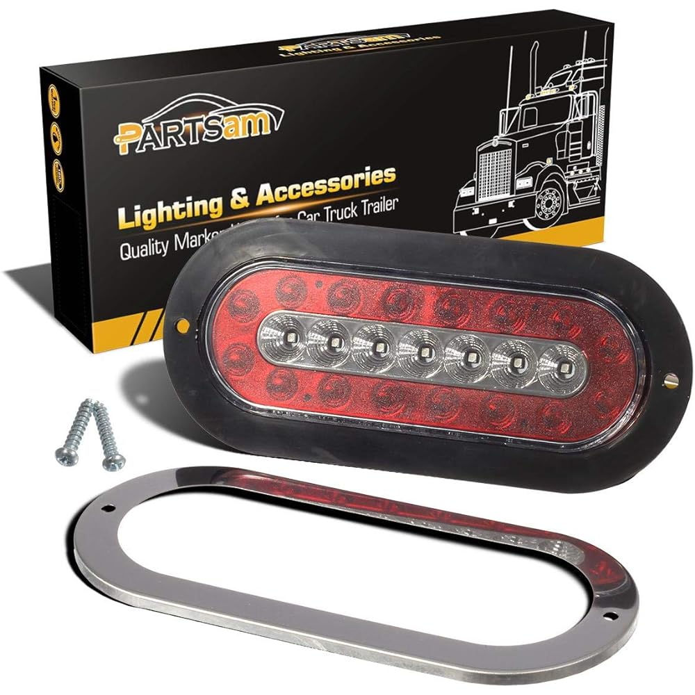 PARTSAM 2 6.5 inch elliptical LED Trailer Tail Tail Light Incorators 23 LED Flange Mount Combo Red Stop Turning Tail Running Tail Light Amber Parking Injikator Light Reflectors with Reflectors