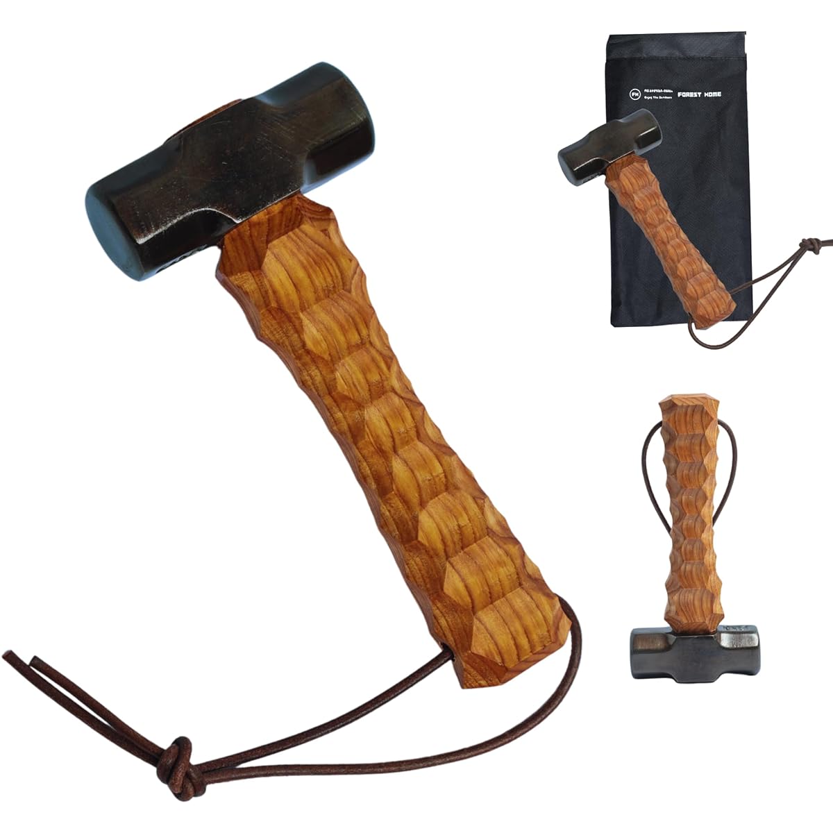 FOREST HOME Peg Hammer Iron Hammer Chestnut Processed Handle 23cm 1KG Storage Bag [Hammer specializing in striking power]