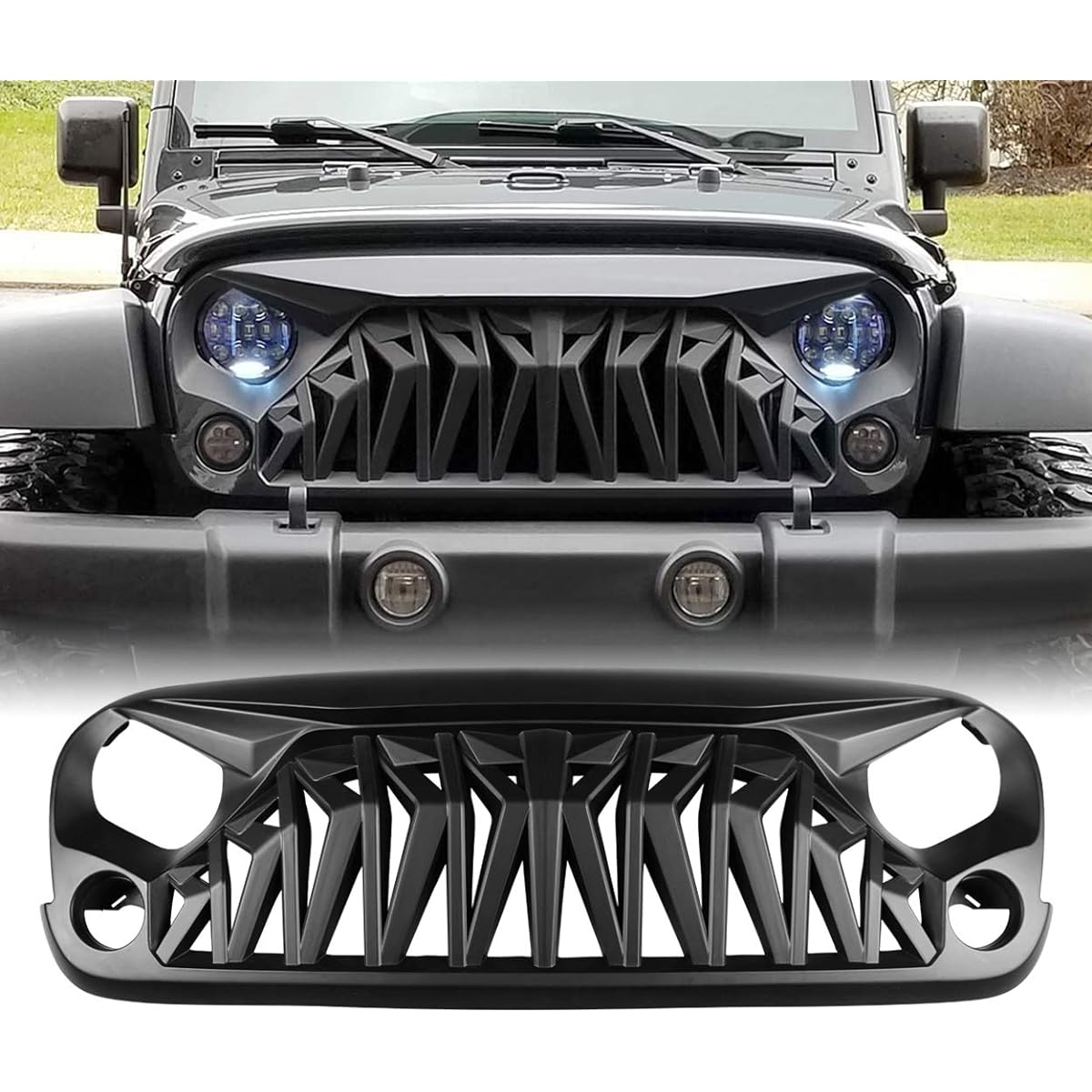 allinoneparts Jeep Wrangler JK Jku Grill for 2007 to 2018 Jeep Bicone Sahara Sport Grill Brushed Shark
