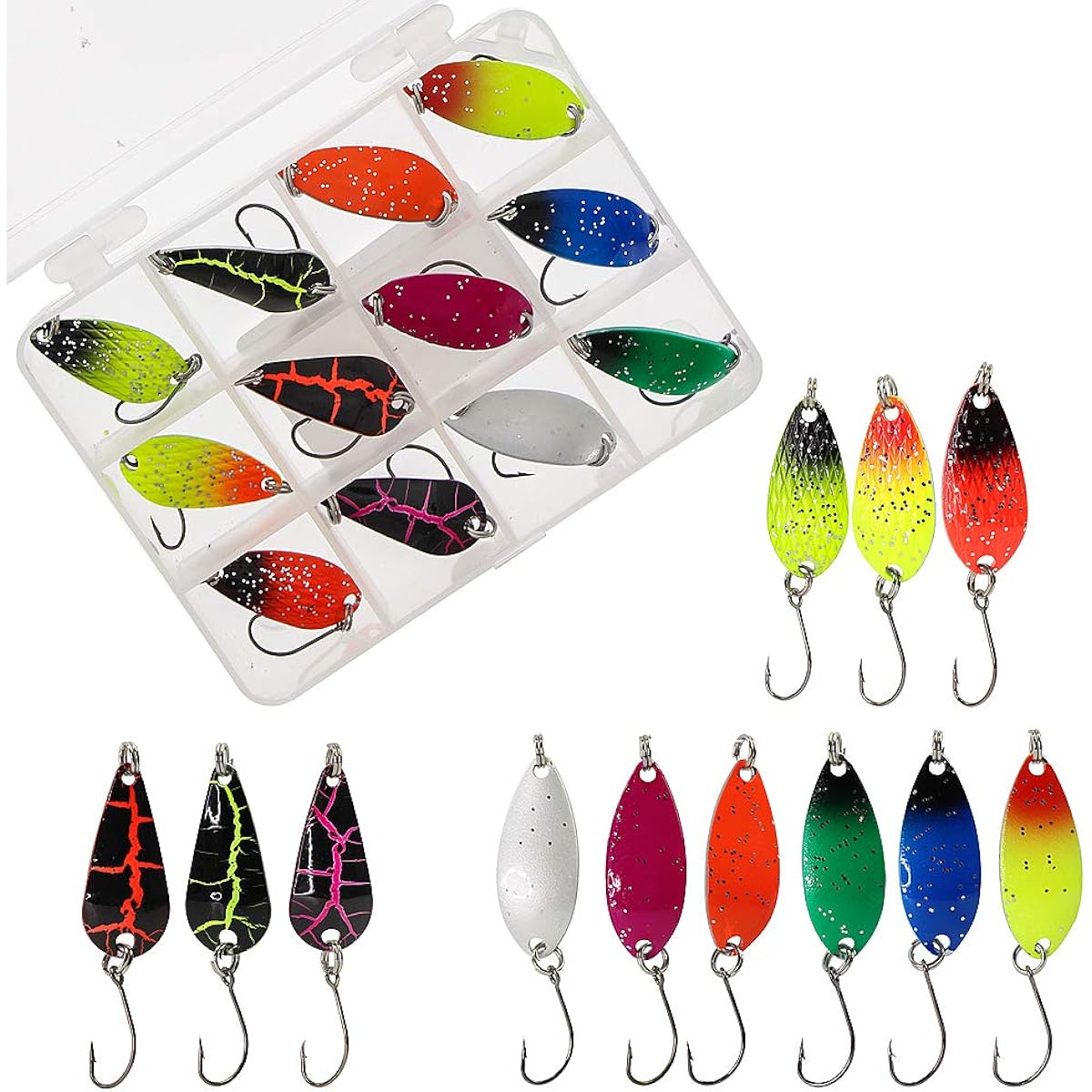 Spoon Lure Sequin Fishing Lure Set of 12 Fishing Lure Kit Pipe Fishing Mountain Stream Fishing Trout Rainbow Trout Ito Brown Char Yamame