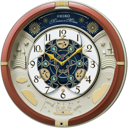 Seiko Clock Wall Clock Karakuri Clock Analog Triple Selection Melody Brown Metallic 39 x 39 x 9.6 cm RE601B