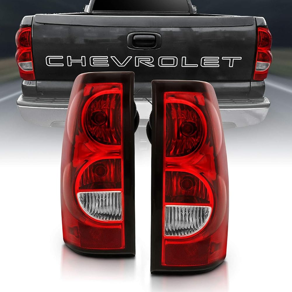 Amerilite 2003-2006 Chevrolet Sylvarad replacement OE Style Ruby Red Tail Light Rear Brake Lamp Asenburi Light bulb and Harness Set passenger seat side