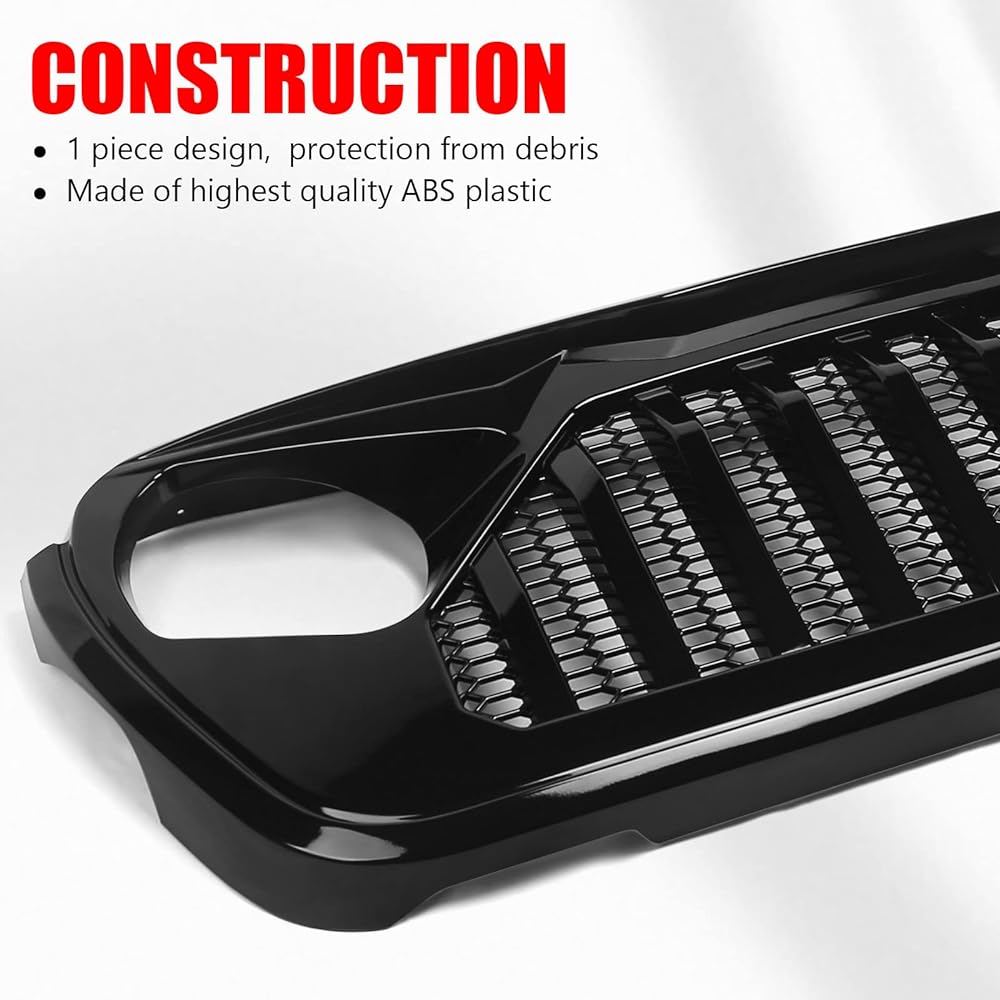 DKMGHT Front grill glossy black grilled grid jeplangler JL JLU 2018, 2019, 2020, 2022 Geeprangler JT (glossy blackfury)