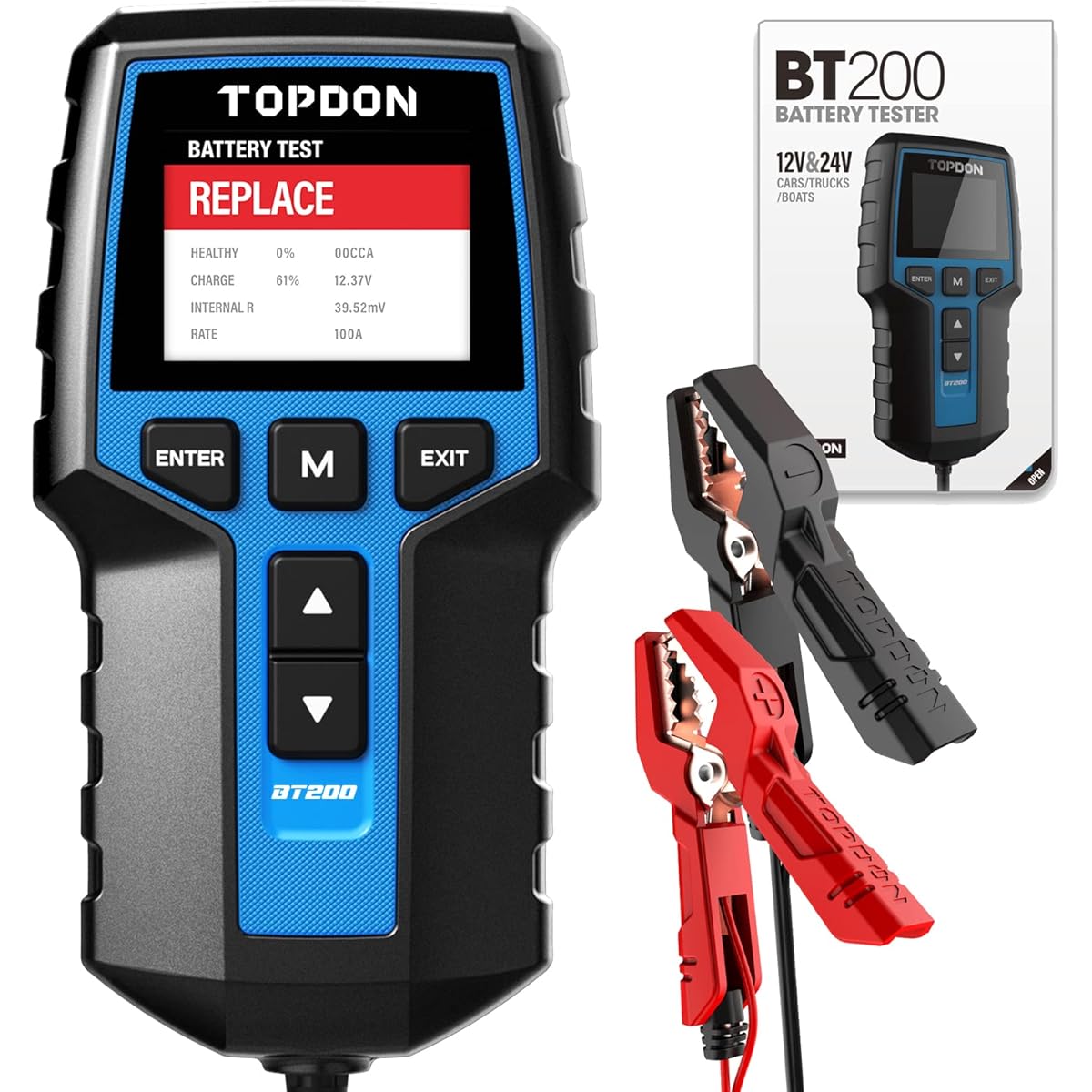 TOPDON BT200 100-2000CCA Automotive Alternator Tester Digital Automatic Battery Analyzer Charging Charging System Tester Car Truck Autvy ATV Boat Yacht Yacht