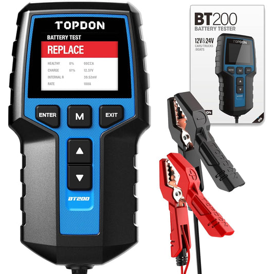 TOPDON BT200 100-2000CCA Automotive Alternator Tester Digital Automatic Battery Analyzer Charging Charging System Tester Car Truck Autvy ATV Boat Yacht Yacht