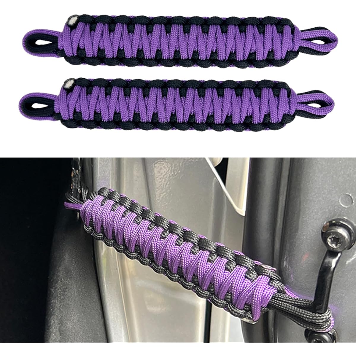 Door strap for jeep paracord door restricted strap slap langler high durable doors strap replacement Geep langler CJ YJ TJ JL JL JLU JLU 1987-2023 2 packs (black & purple)
