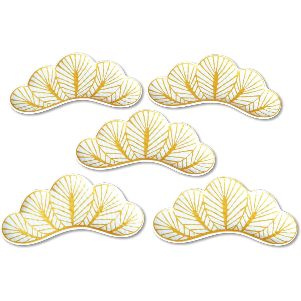 New Year Tableware, Appetizer Plate, Japanese Food Serving Plate, 25cm, Japanese Tableware, Lucky Charm, Matsuba, Arita Ware, Yukimatsuba, White, Set of 5, Presentation Box Included