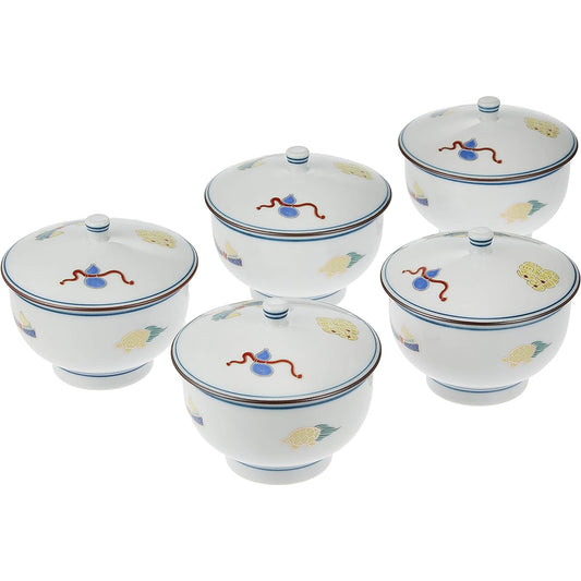 Set of 5 Sencha with lid Treasure collection with lid [9 x 8.5cm (180cc)] Arita ware reinforced Japanese tableware Sake utensils Restaurants Inns Commercial use