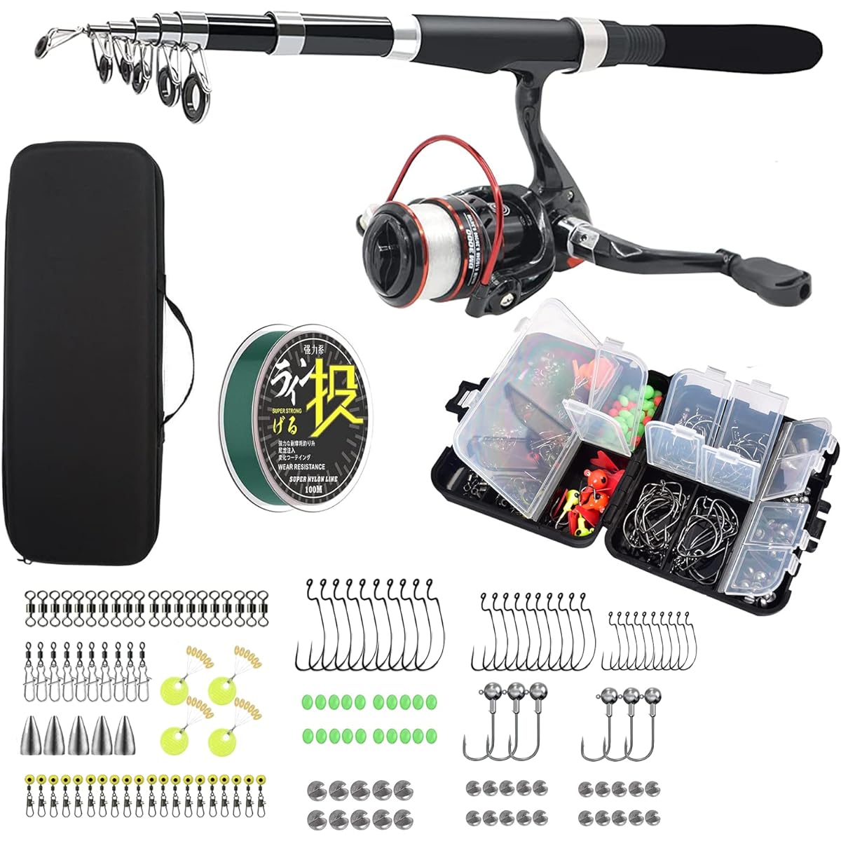 CAMPSTORS Fishing Set, Throwing Fishing, 2.1M Fishing Rod Set, Sea Fishing, Compact Rod, Introductory Set, Spinning Reel, Lightweight, Fishing Tools Set, Swivel, Snap, Fishing Hook, Device, Case Included