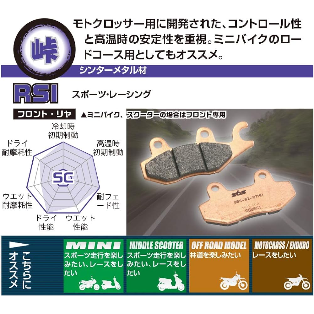 KITACO SBS Brake Pad 575RSI Sinter Metal Cygnus 125 Sero 225 Artesia 400 etc. 777-0575077
