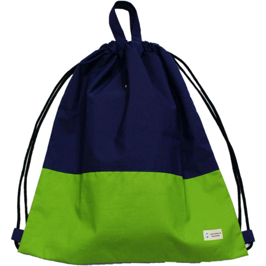[Knap Large Capacity Drawstring Bag L] (Navy x Green) Knapsack Type (Two-tone Color) Water Repellent Waterproof Fabric Sports Bag Pool Bag