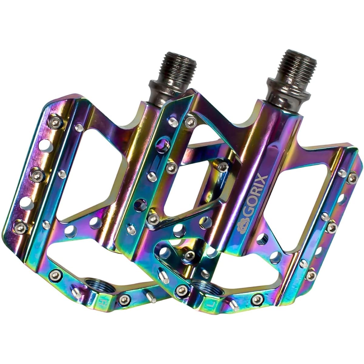 GORIX Bicycle Pedal, Oil Slick, Flat Pedal, Lightweight, Aluminum (GX-FY251), Stylish, Thin, Wide Body, Wide Spike Pin, Anti-Slip, Cycle Pedal, Road Bike, Cross Bike, Mountain Bike, and Other Bicycles