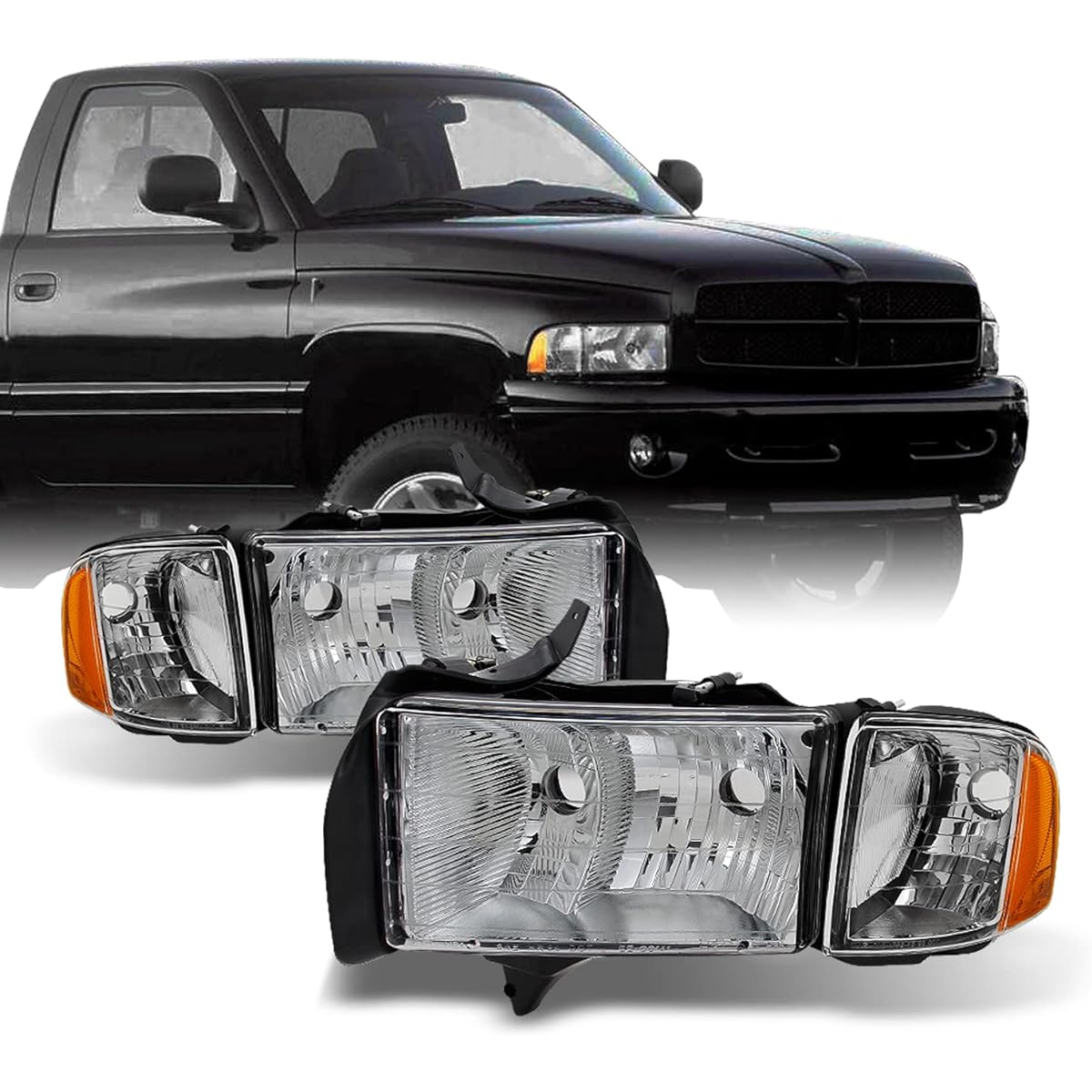 DODGE RAM 1500 2500 3500 Pickup Track Sport Package Clear Headlight Head Lamp replacement pair set