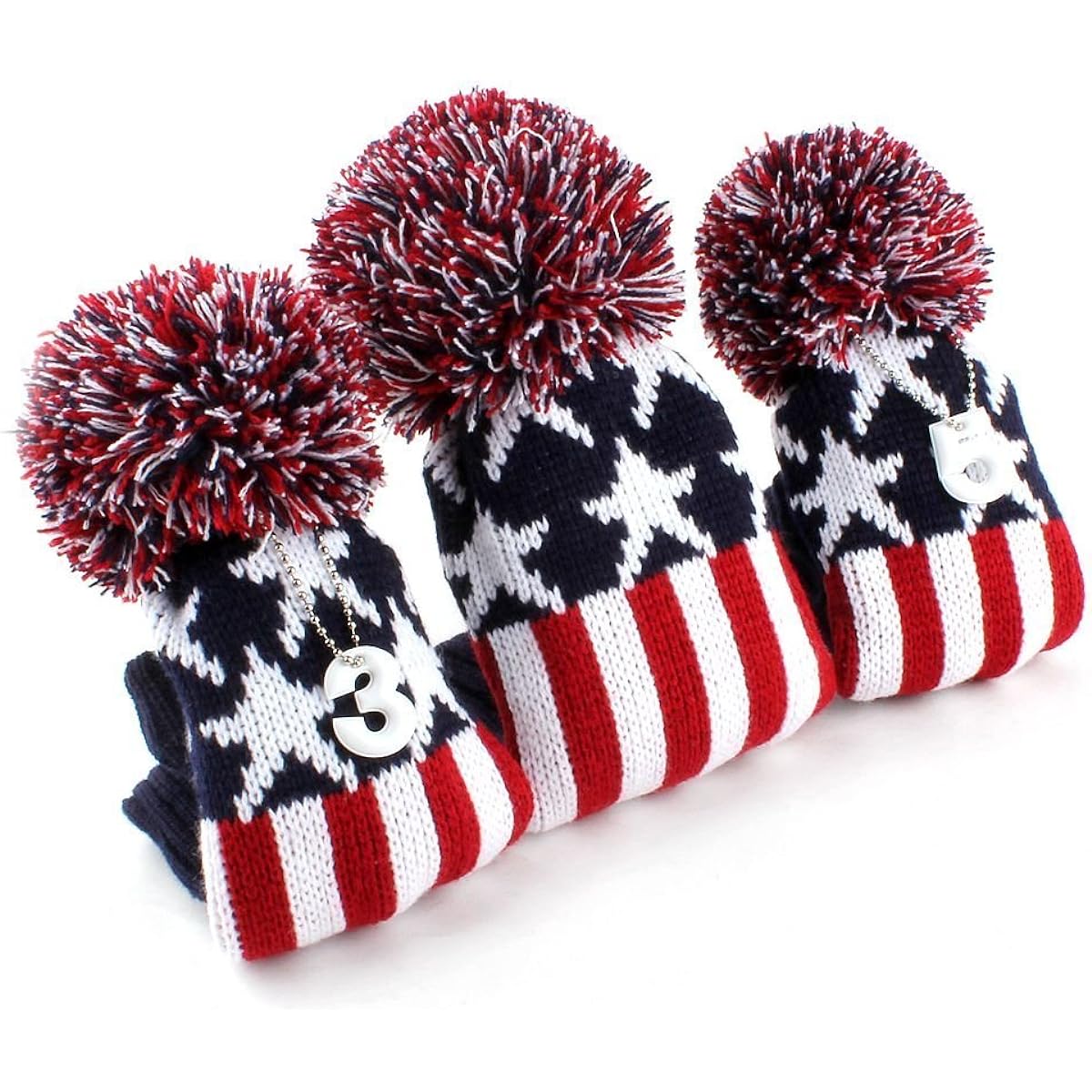 NEW Stars and Stripes Pattern USA Hand-knitted Golf Head Cover for 1#3#5# with Pendant Blue/Red