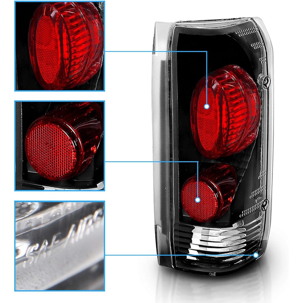 AMERILITE Euro Black replacement Brake Tail Light Set 1989-1996 Ford F Series/For Bronko -Passenger seats and driver's seat side
