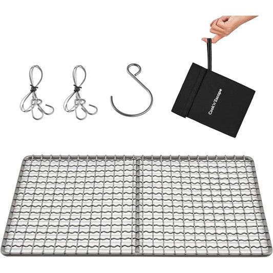 COOK'N'ESCAPE Titanium Grill Barbecue Net [Hanging Rope & S Hook Included] Rostre Camping BBQ Lightweight, Sturdy, Mini Size, Easy to Carry, Includes Storage Bag [Eligible invoices will be issued]