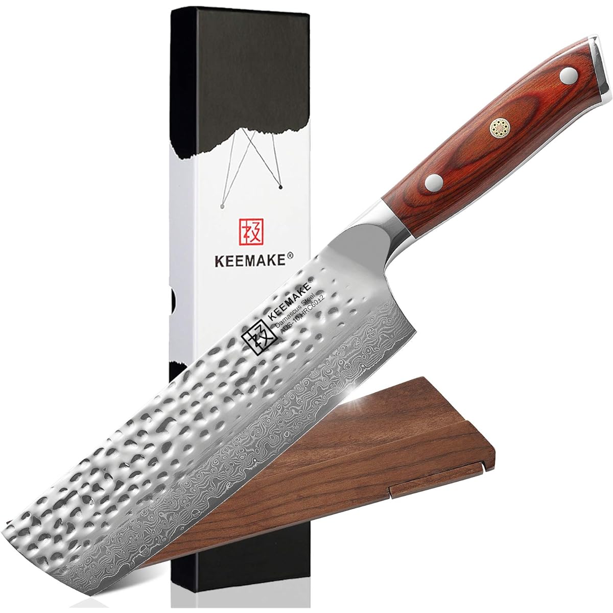 KEEMAKE Kitchen Knife, Nakiri Knife, Gyuto, Chef Knife, 180MM with Saya, Damascus, 67 Layers, Hammered Stainless Steel, Household Paring Knife, Santoku Knife, All-Purpose Knife, Vegetable Cutting, Meat Cutting, Kitchen Knife, Gift, Bread Knife