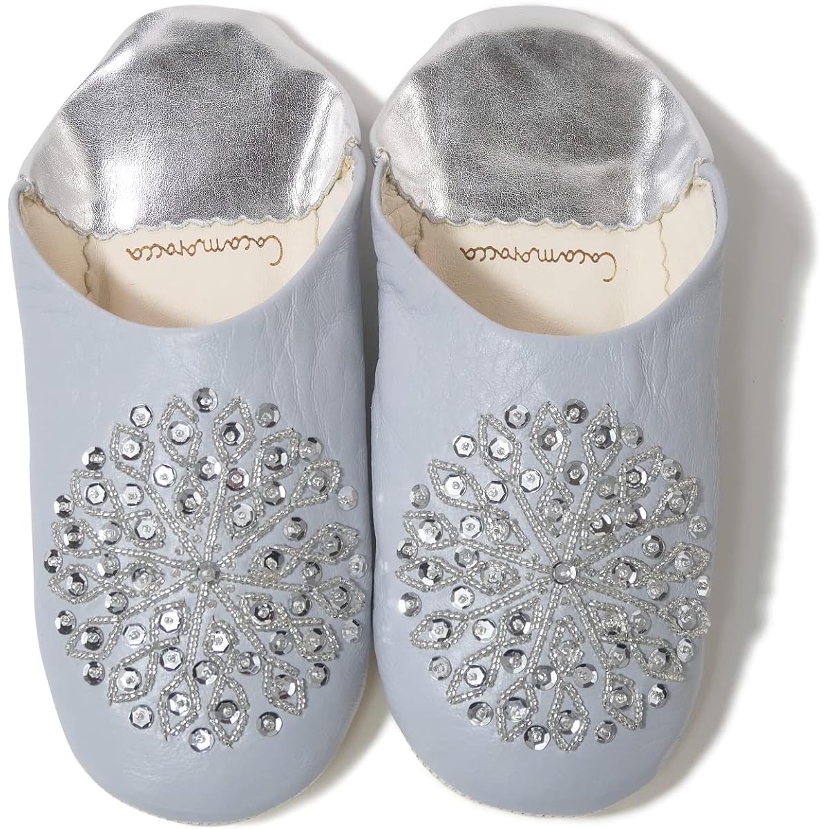 [cocomorocco] Odorless Leather Babouche Slippers Moroccan Soft Gray x Silver (Silver Sequins) Room Shoes Coco Morocco Mother's Day Gift