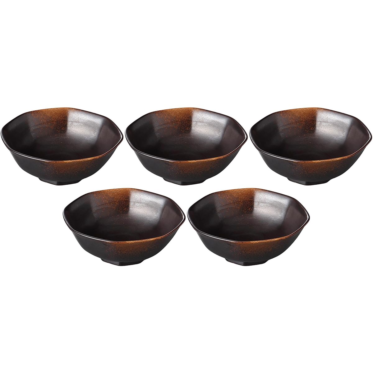 Set of 5 Yakitome octagonal 5.0 inch bowl [15.2 x 14.8 x 5.8cm] [Medium bowl]