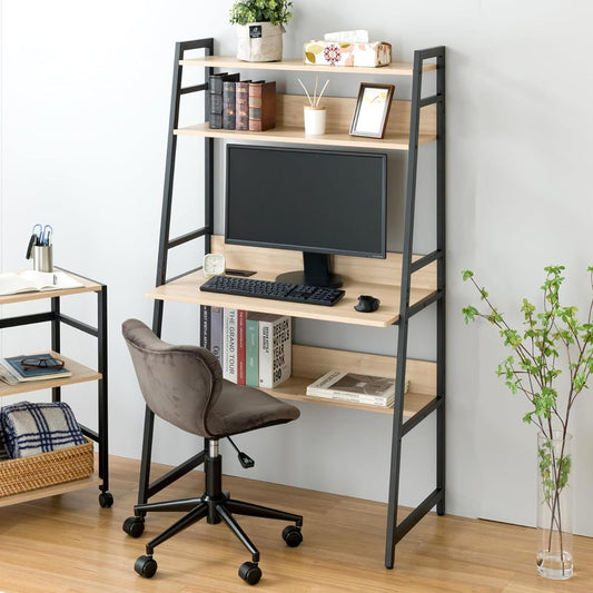 Doshisha Compact 2-way desk Width 85 Upper shelf storage Can be rearranged into a low desk/desk by replacing the top plate 4 tiers Wooden shelf Stylish Space saving Wiring cover Adjuster included Overall load capacity 50 kg Width 84 x Depth 51 x Height 1