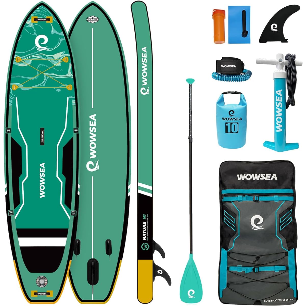 WOWSEA Inflatable Stand Up Paddle Board, Durable Stable Leisure SUP Board, Touring & Yoga iSUP, Great Choice for Aquatic Education and Beginners