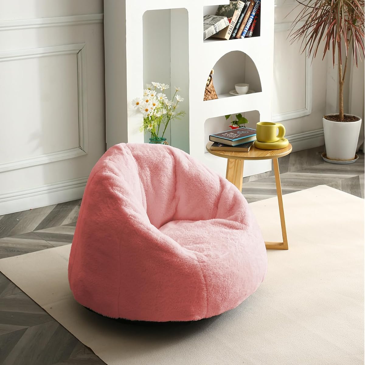 N&V Mini Bead Cushion, Sofa Cushion, Bean Bag, Sofa, Lazy Sofa, Sofa, Seat Chair, Cushion, Lightweight, Removable, Washable, Low Back Pain, Memory Foam, Reduces Fatigue, Cover Removable, For Both Children and Adults (Pink)