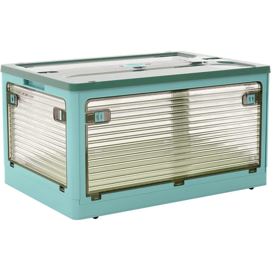 Aroya Storage Box, Foldable, Can Be Removed from All Directions, Organizes Clothes, Comes with Wheels, Storage Case, Clothes Storage, Includes Lid, Large Capacity, Large, For Home, Office, Car, Stacking, Transparent, Width 47.5 x Depth 35.5 x Height 24 c