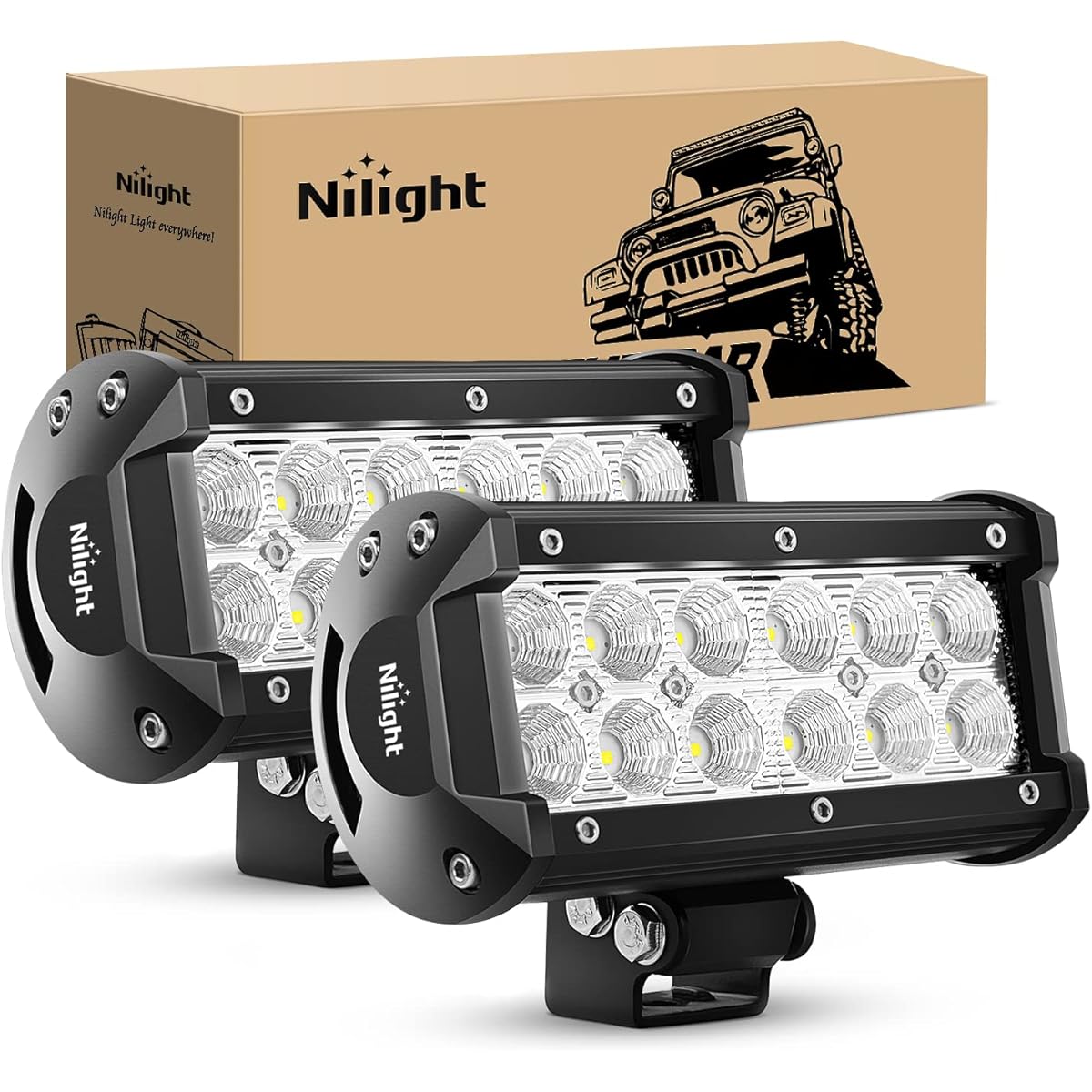 NILIGHT LED light bars 2 pieces 36 W 6.5 inch flood LED off -road light super bright driving fog light light light driving light LED work LED work SUV Jeep lamp, 2 year warranty