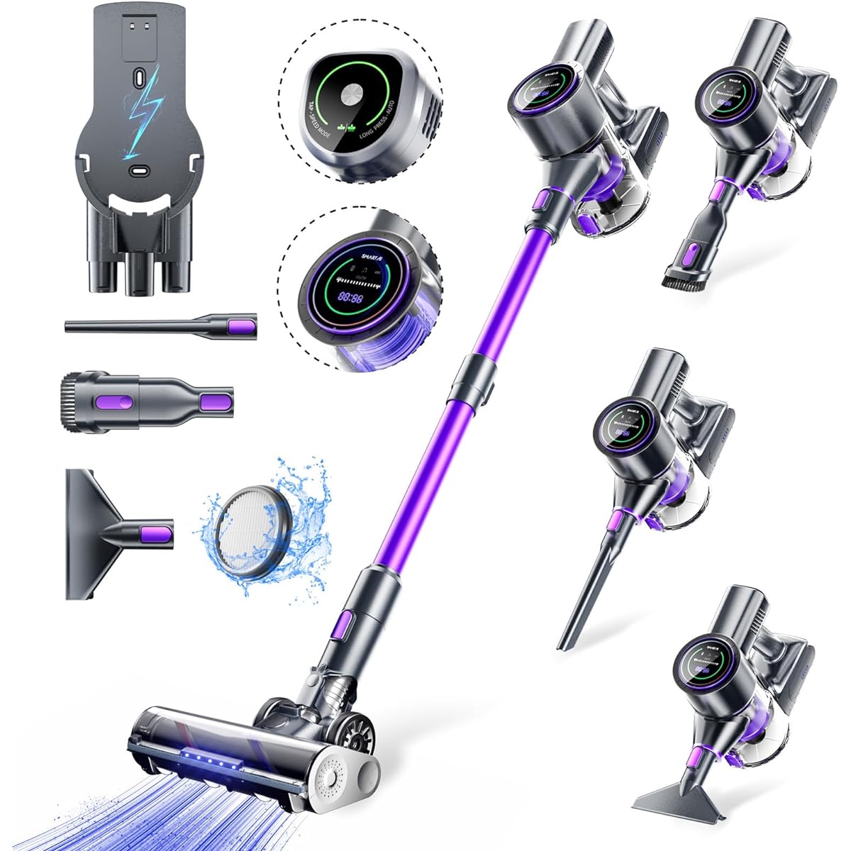 SMARTAI Cordless Vacuum Cleaner 33000pa Strong Suction 2 OLED Touch Displays Dust Detector and Auto Adjustment Suction Stick Vacuum Cleaner Lightweight Free Standing Up to 60 Minutes Continuous Operation 1.3L Large Capacity Dust Cup 6 Stage Filter System