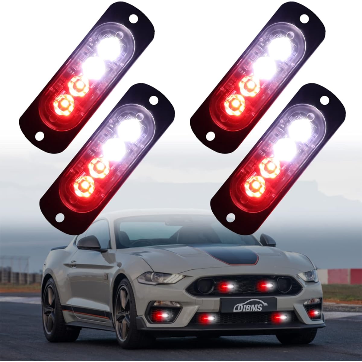 DIBMS LED Emergency Strobe Batter 4 LED Red White Warning Flash Caution Water Draw Bar Track Ban Off Road Car ATV SUV