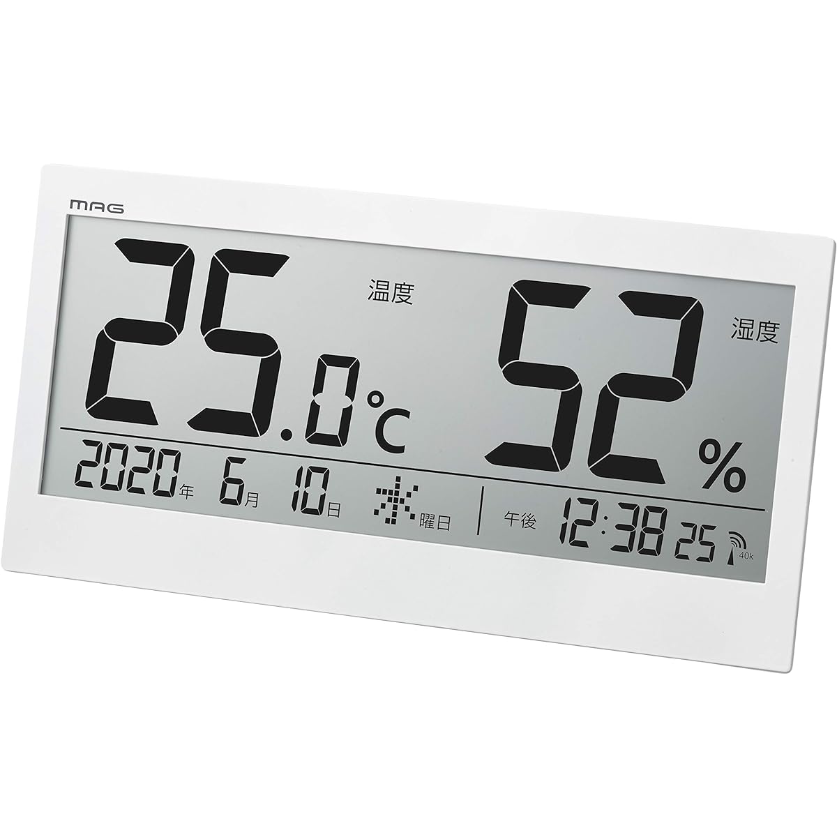 MAG Thermohygrometer Digital Radio Clock Big Meter Large Screen Date Day of the Week Display Can Be Used as a Stand White TH-107WH-Z