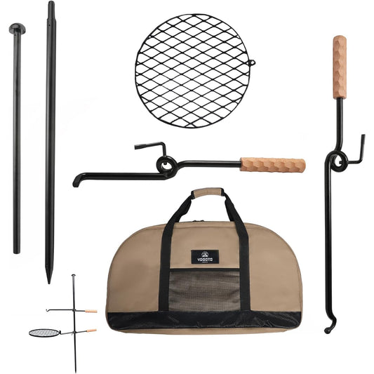 [YOGOTO] Grill Stand Camping Bonfire Barbecue Stove Outdoor BBQ Fire Stand with Storage Bag 2nd Generation (Black)