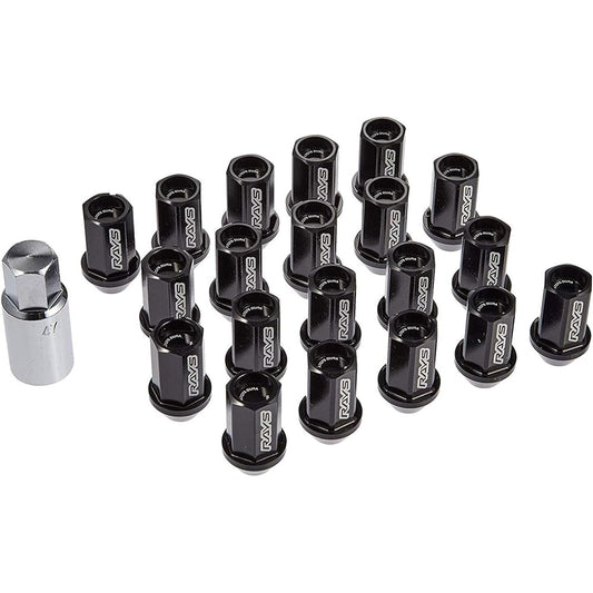 [RAYS] Duralumin Lock & Nut Set L42 Straight Type M12×1.5 Black Anodized 74020001001BK