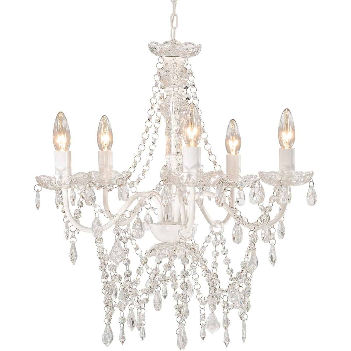 Hagihara Chandelier Lighting 5 Lights Elegant [LED Bulb Compatible] No Construction Required Hanging Ceiling Mountable Incandescent Light Bulb Set 1 Unit White NL-8629WH Width 51