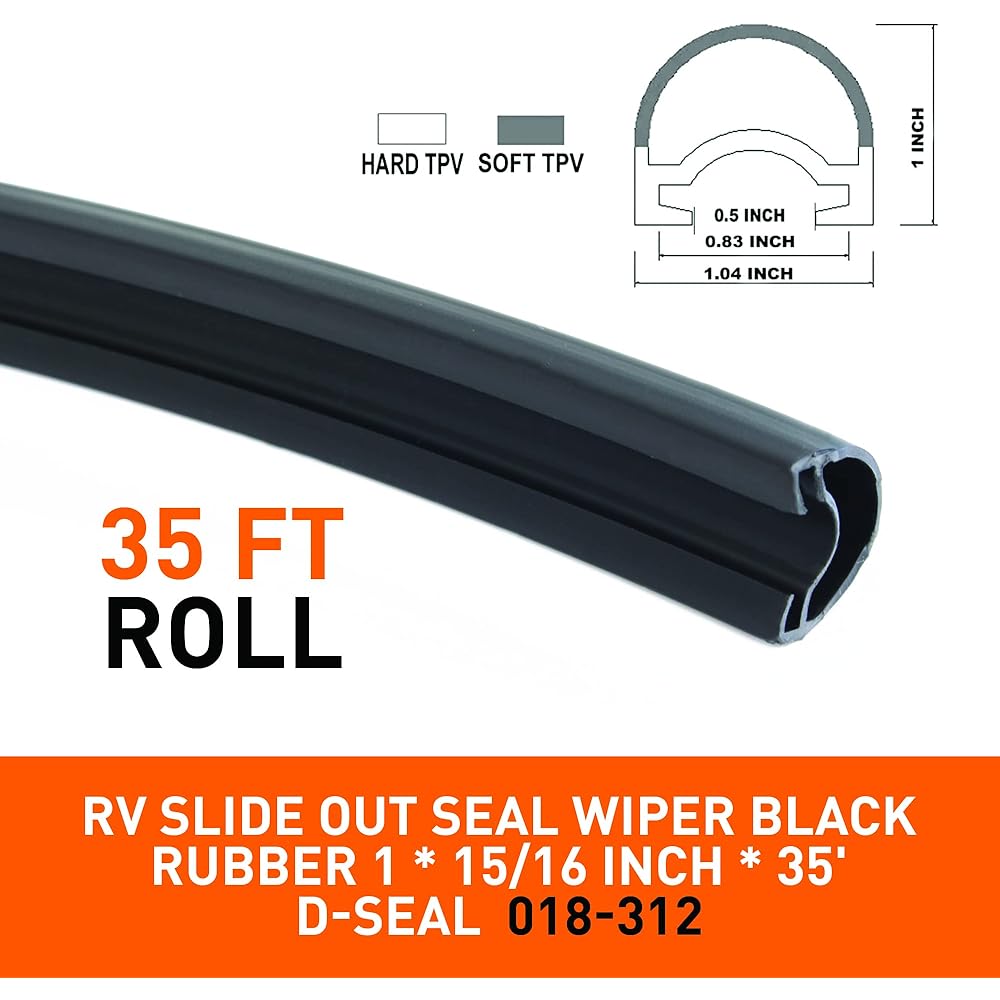 HCC Auto Combo RV Slide Out Black Rubber | 018-312-EKD & 018-341 EK | 1 Feet X 15/16 Feet X 35 Feat D-sealed Wiper & 1/2 Feat X 2.75 Feet X 35 Feet Seal Base | Installed Manual