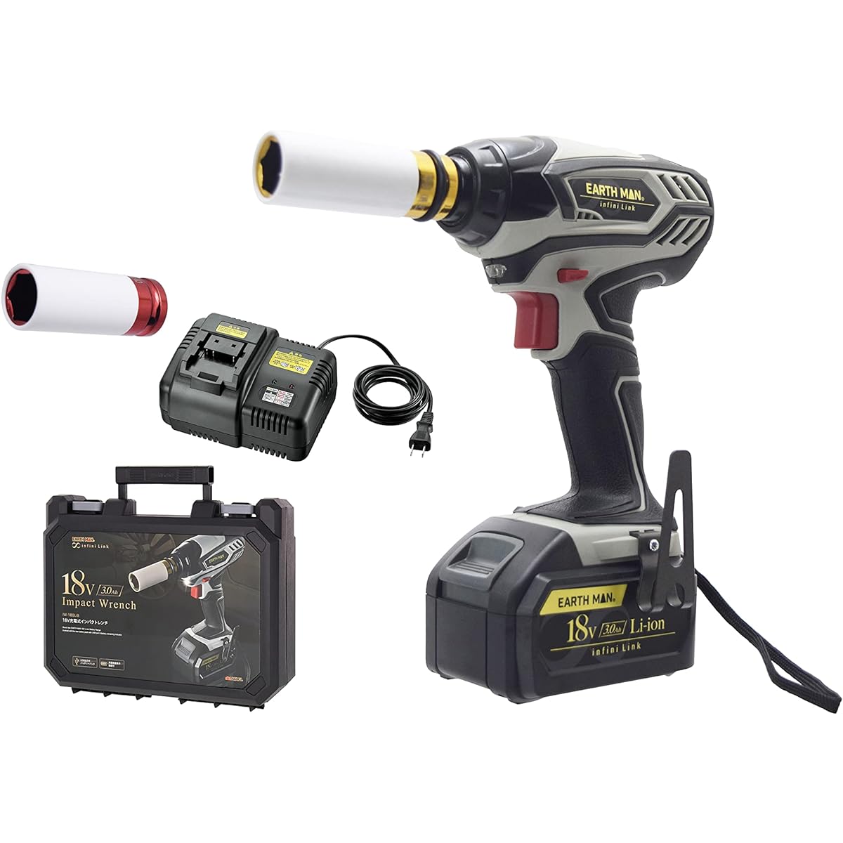 Takagi infini-Link cordless impact wrench 18V rechargeable EARTH MAN IW-180LiB 1 storage battery, charger, case included, tire replacement