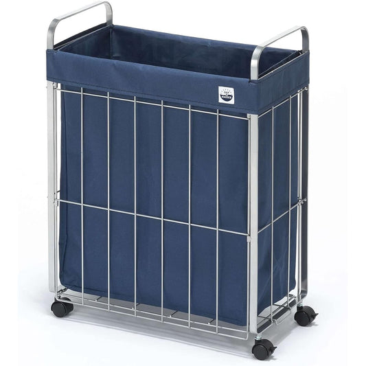 Sanka Laundry Basket Folding with Casters Sambassa 45L Navy (Width 46 x Depth 23.5 x Height 59.5cm) SUN&WASSER Wire Water Repellent Casters with Stopper Large Capacity Stylish Compact Storage Laundry Basket Wagon Trash Can SWWB-45NV
