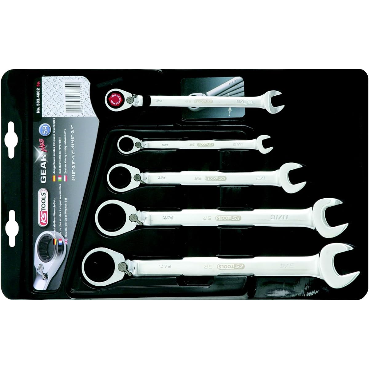 KS TOOLS Combination Ratcheting Spanner Set 5 pcs 5/16"-3/4" GEARplus "-3/4" 503.4602
