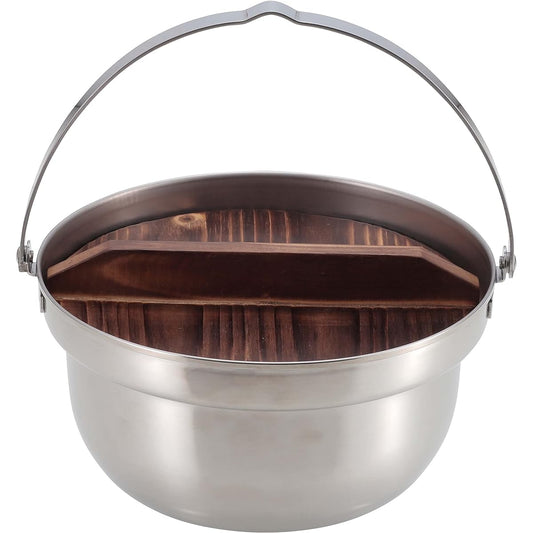 CAPTAIN STAG Outdoor Pot Camping Bonfire Pot with Wooden Lid 18cm Stainless Steel Made in Japan Made in Tsubame-Sanjo UH-4124