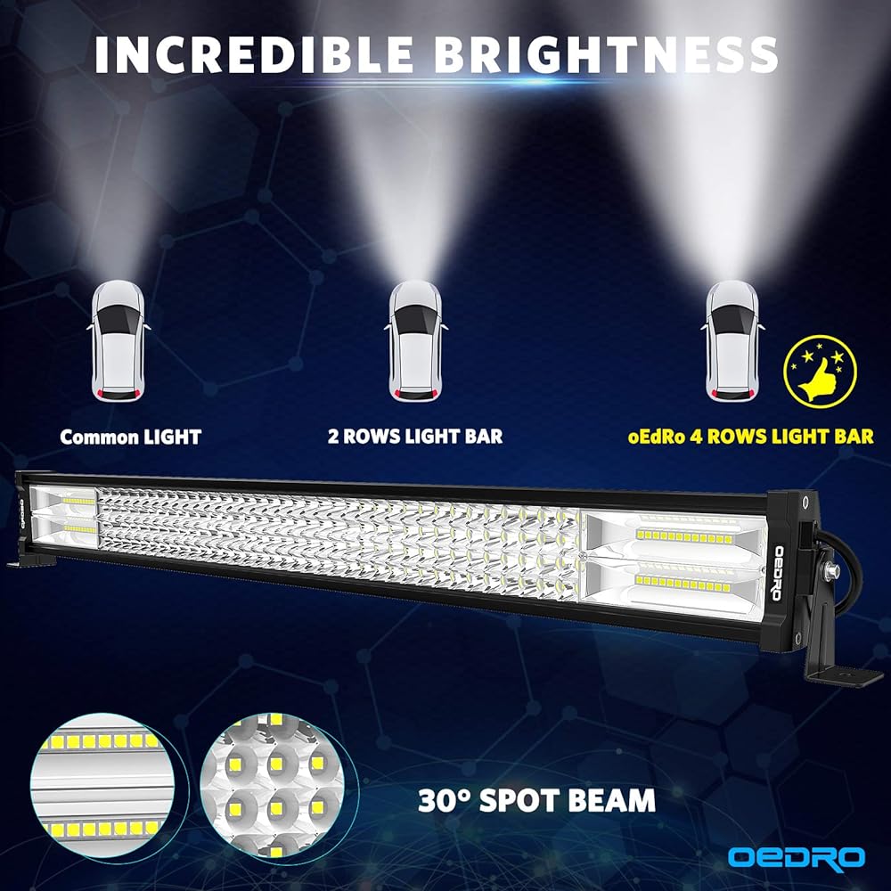 OEDRO LED light bar 30 inch 768W 53760LM straight 4 -row spot flood combo LED worklight+wire harness off -road driving fog lamp pickup track jeep SUV 4WD 4X4 ATV UTE boat track tractor (12/24V)