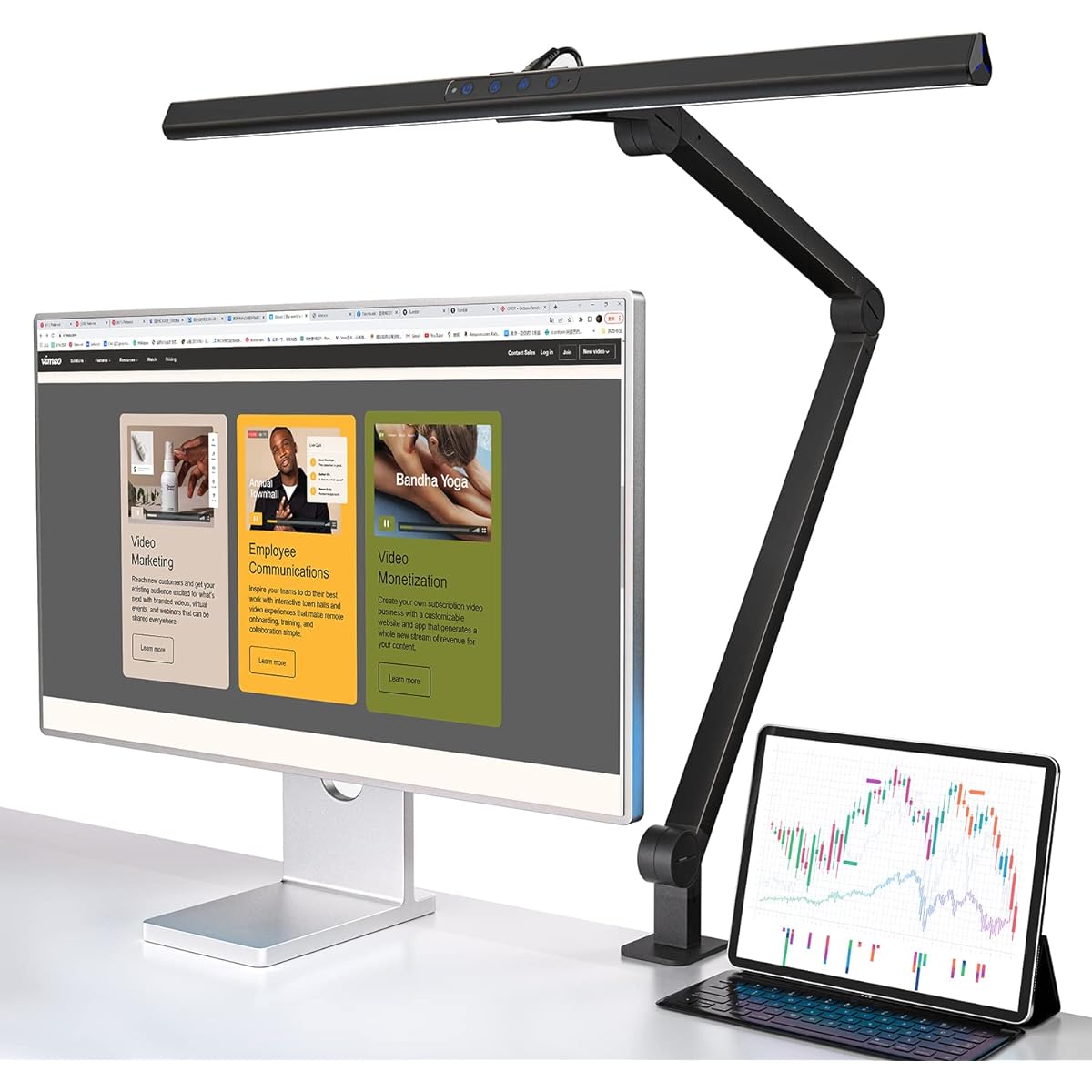 Desk Light LED Bright Arm Light KableRika Memory Clamp Flexible Rotation Automatic Dimming Adjustable Color Wide 60CM Light Bar Easy on the Eyes Touch Type PSE Certified PC Work/Work/Study/Reading Light