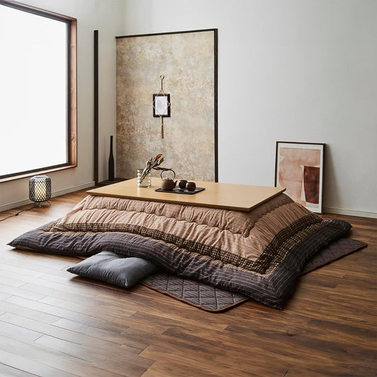 Ikehiko Kotatsu Futon Rectangular Bed Set Yukari Approx. 205 x 245 cm Brown Shijira Thick #5100130