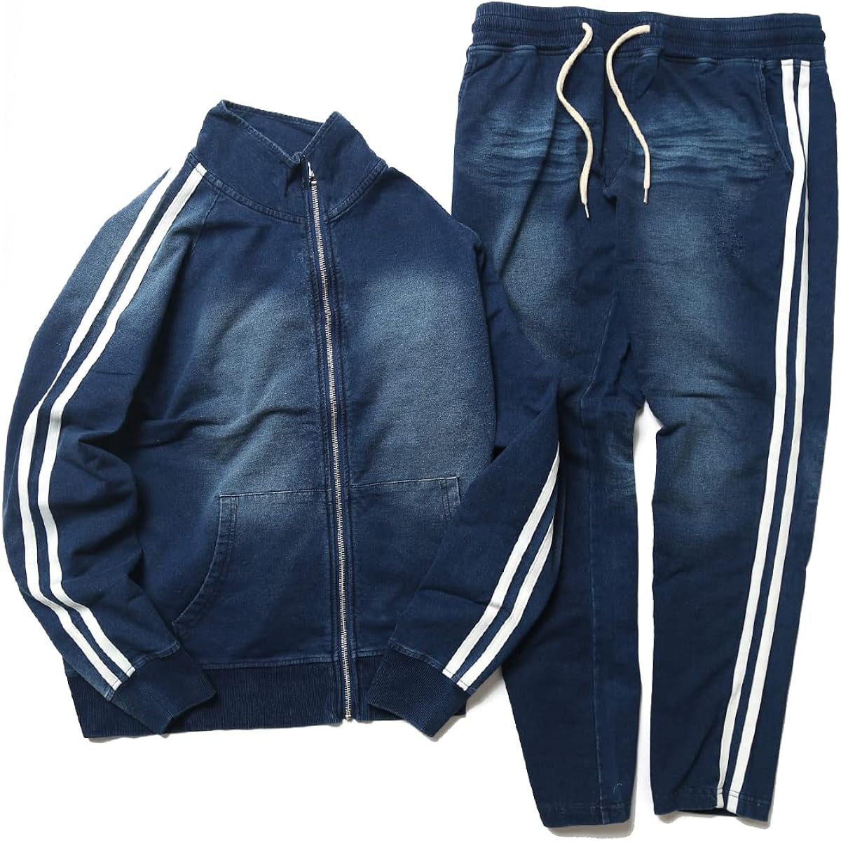 [NORUCA] Stylish 2-line sweatshirt that can be worn outside, set up, cut denim, stylish sweatshirt