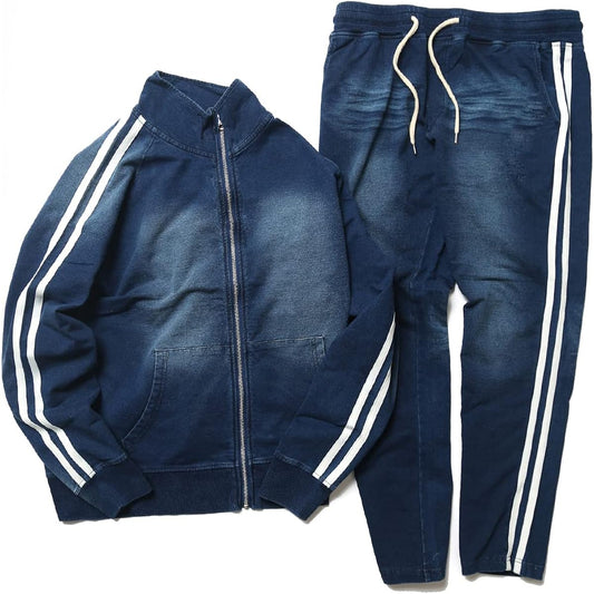 [NORUCA] Stylish 2-line sweatshirt that can be worn outside, set up, cut denim, stylish sweatshirt