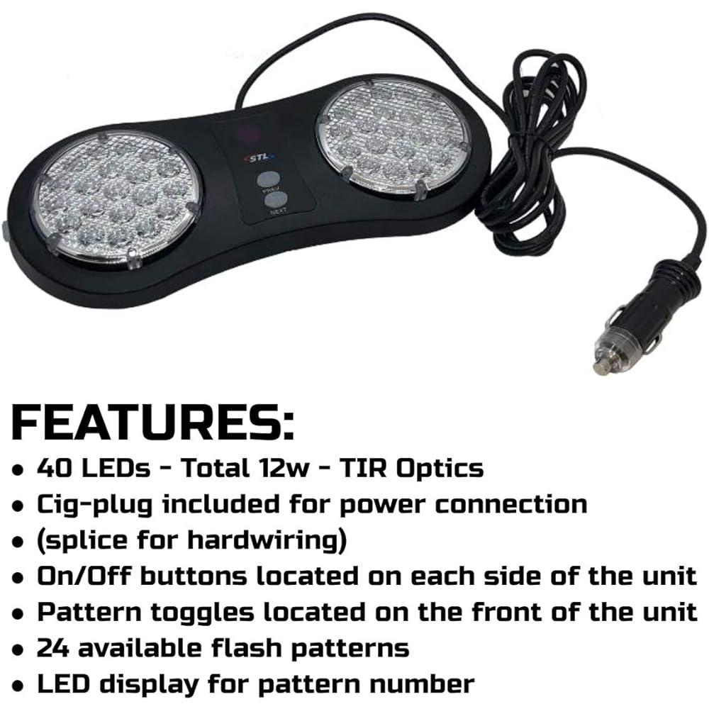 SPEEDTECH LIGHTS ARC TIR LED Flip Down Vel Cross Trap With San Vizer Strobe Sunshade Sunshield Emergency Warning Light Car and Police Cigaret Writer Plug (Red Blue)