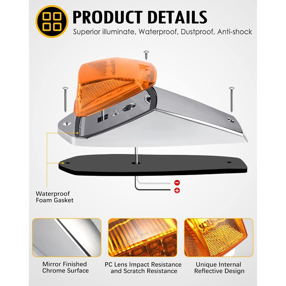 PARTSAM 31LED Amber Cab Marker Light Waterproof Top Ruff running Cabulite Peter Bilt/Kenworth/Freight Liner // Westans/Mac/International/Packer Trail truck